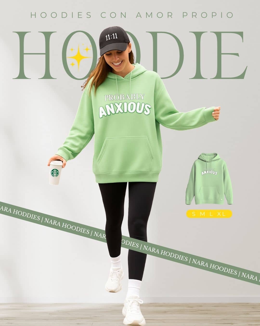 Chica con hoodie NARA “Probably Anxious”, mezcla de calma y autenticidad – imagen 4
