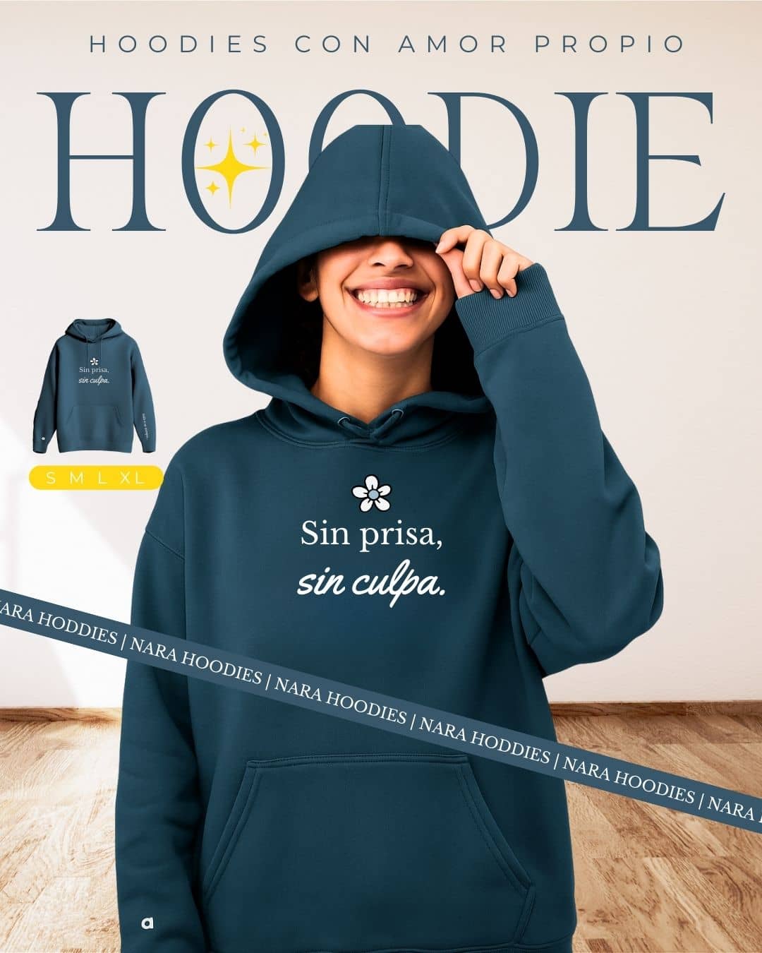 Chica con hoodie NARA “Sin prisa, sin culpa”, vibe tranquila y fluida – imagen 4